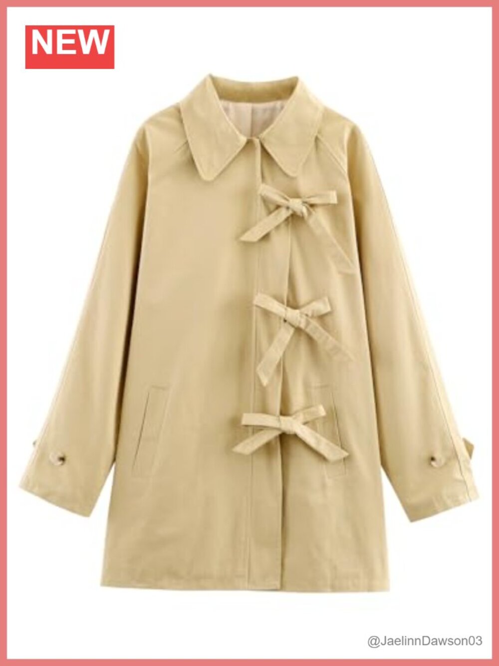 Long Sleeve Bow Toggle Trench Coat Button Down Lapel Midi Overcoat